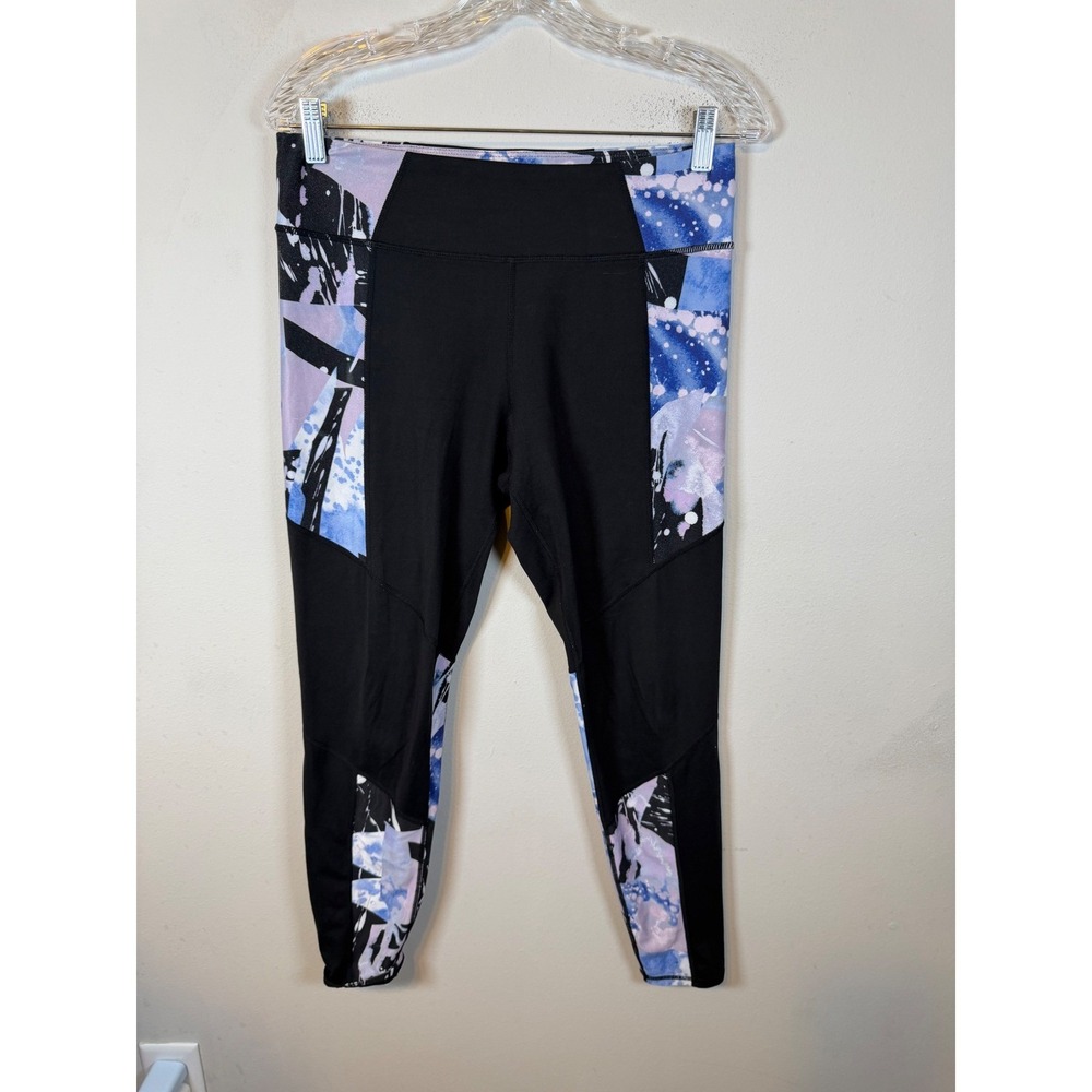 Betsey Johnson Womens Leggings Colorblock Abstract Black Blue Size L